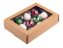 Koule vánoční, sklo, 10 ks, dekor, bílá, červená, zelená