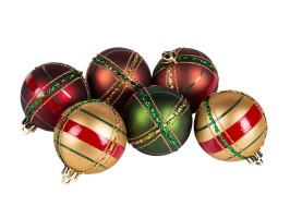 Vianočná guľa, plast, 6ks, dekór flanel,mix farieb