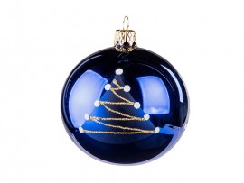 Sklenená vianočná guľa strom 8cm, modrá