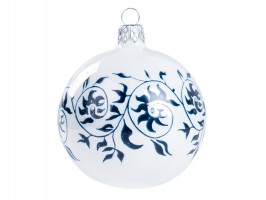 Skleněná vánoční koule květiny 8cm, bílá